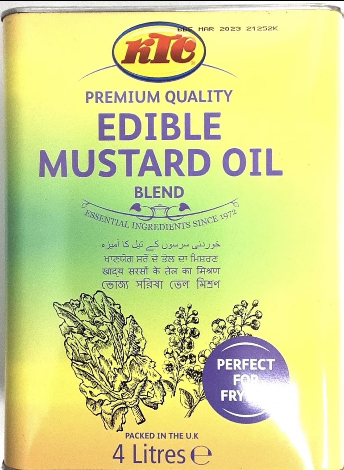 KTC Edible Mustard Oil LARGE PACK 4L *MEGA OFFER*